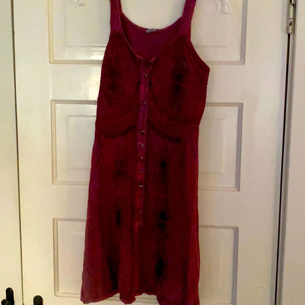Embroidered acid wash dress, button up front rayon